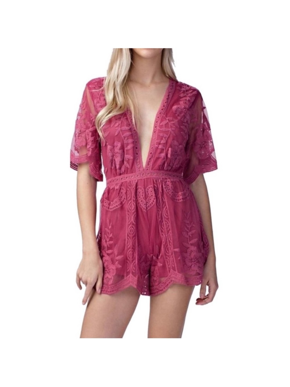 Honey Punch Burgundy Lace Overlay Romper